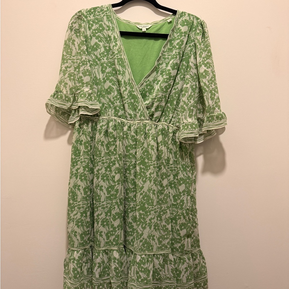 Max Studio Green Patterned Midi Dress